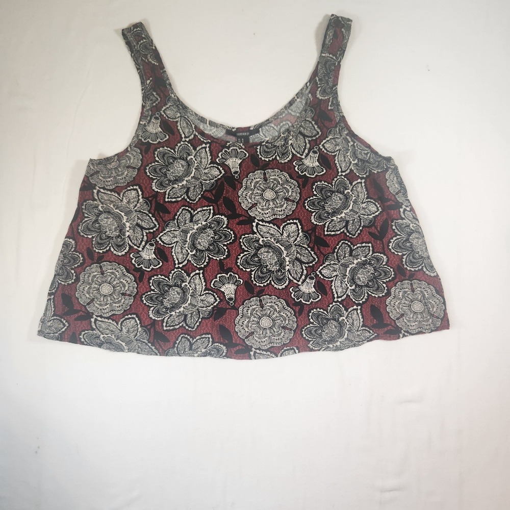 Forever 21 Floral Medallion Print Crop Tank Top Red Black White‎ Womens Medium